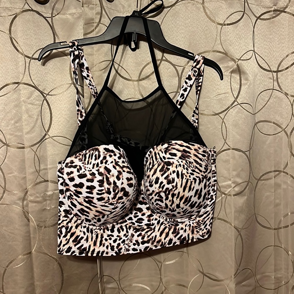 Torrid leopard print and mesh bikini top